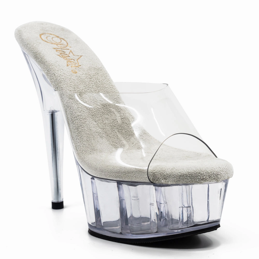 Pleaser Delight 6" Stiletto Platform Slide Sandals - Clear/Clear