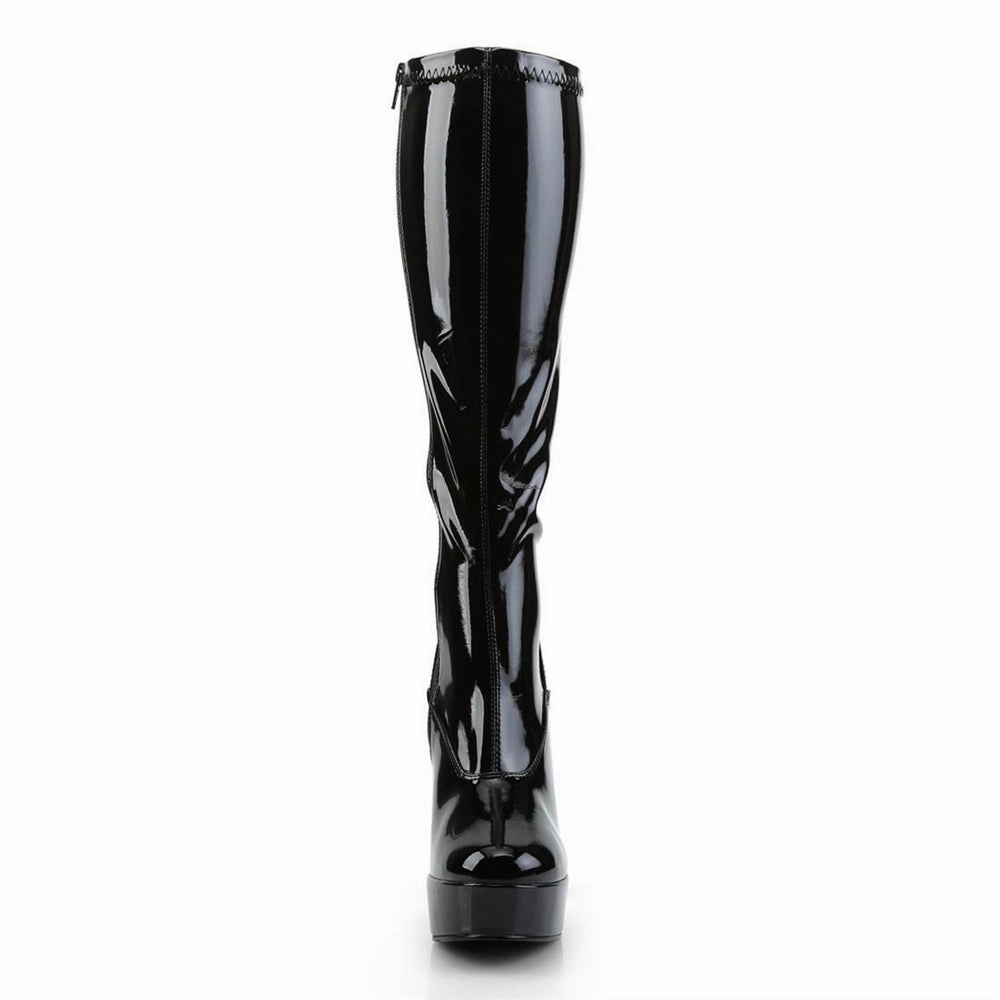 Pleaser Electra 5" Stack Heel Platform Go-Go Boots - Patent Black