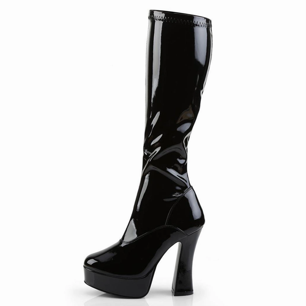 Pleaser Electra 5" Stack Heel Platform Go-Go Boots - Patent Black