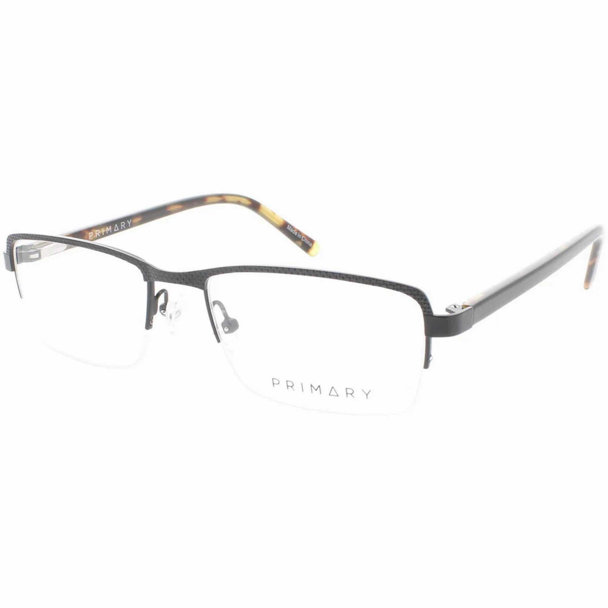 Primary Men's Eyeglasses - Demo Lens Metal Half Rim Rectangular Frame | 1005 BLACK