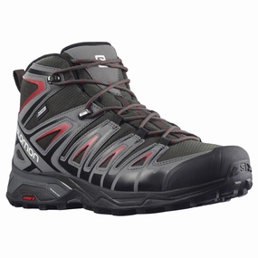 Salomon X Ultra Pioneer Mid Waterproof Hiking Shoes for Men - Peat/Quiet Shade/Biking Red - 10M