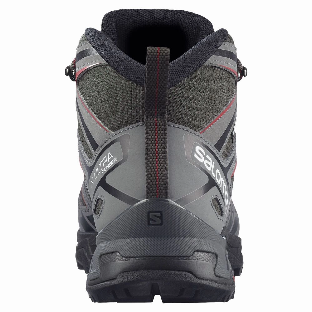 Salomon X Ultra Pioneer Mid Waterproof Hiking Shoes for Men - Peat/Quiet Shade/Biking Red - 10M