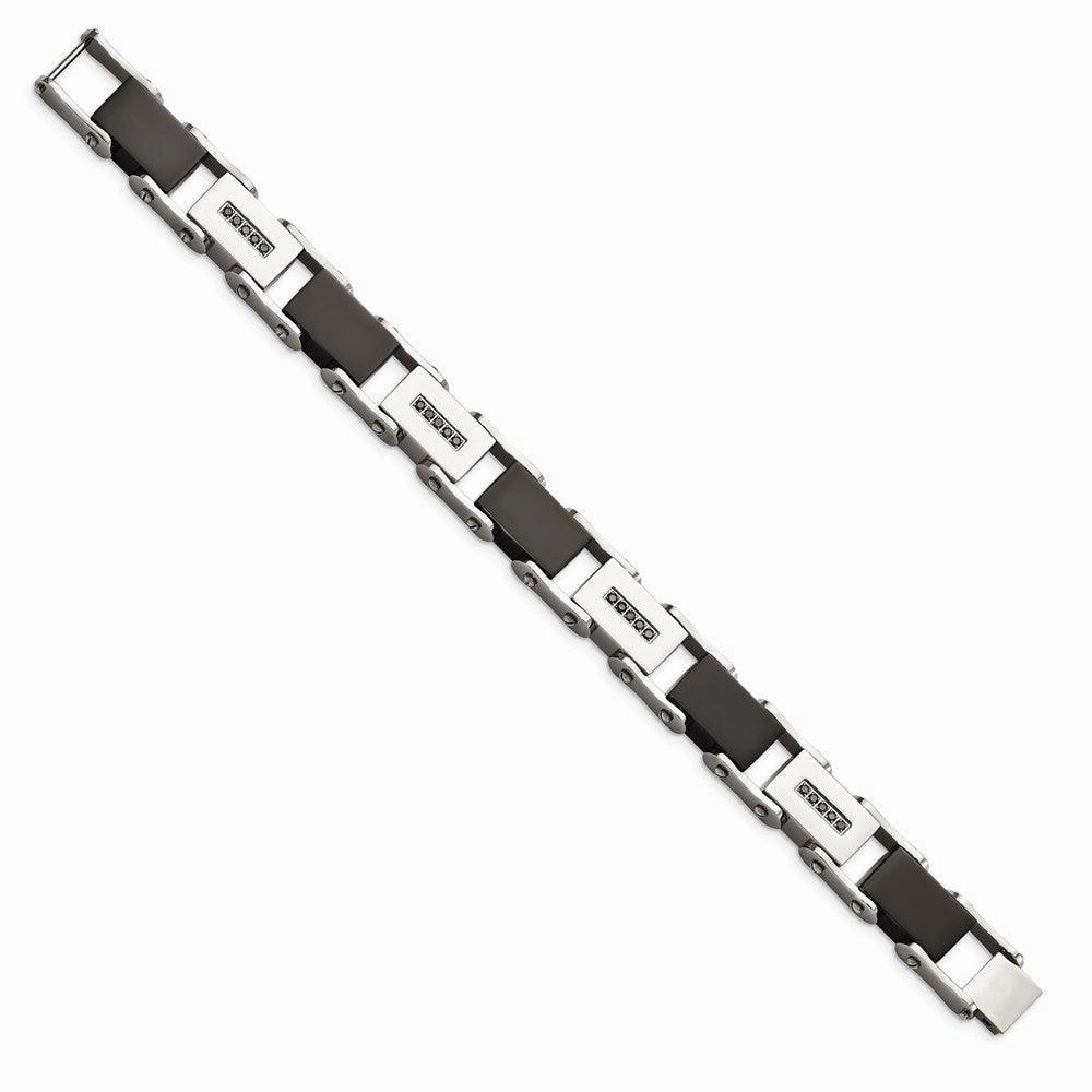 Stainless Steel Black-plated w/Black Diamonds 8.5in Bracelet