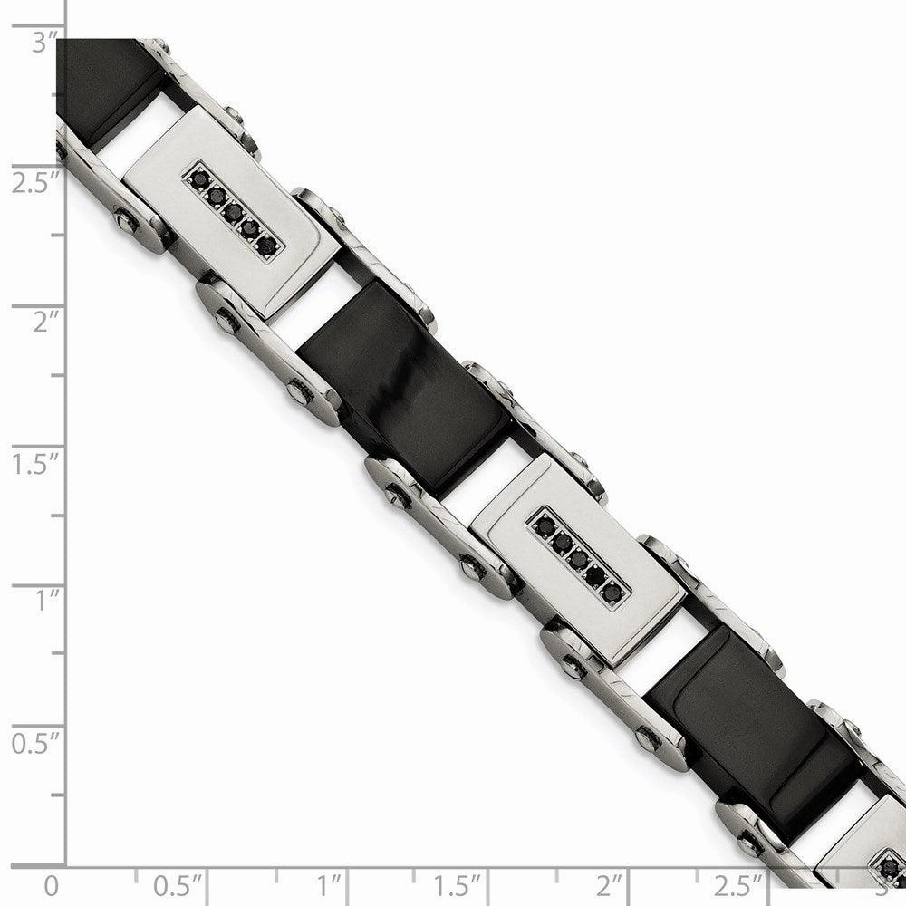 Stainless Steel Black-plated w/Black Diamonds 8.5in Bracelet