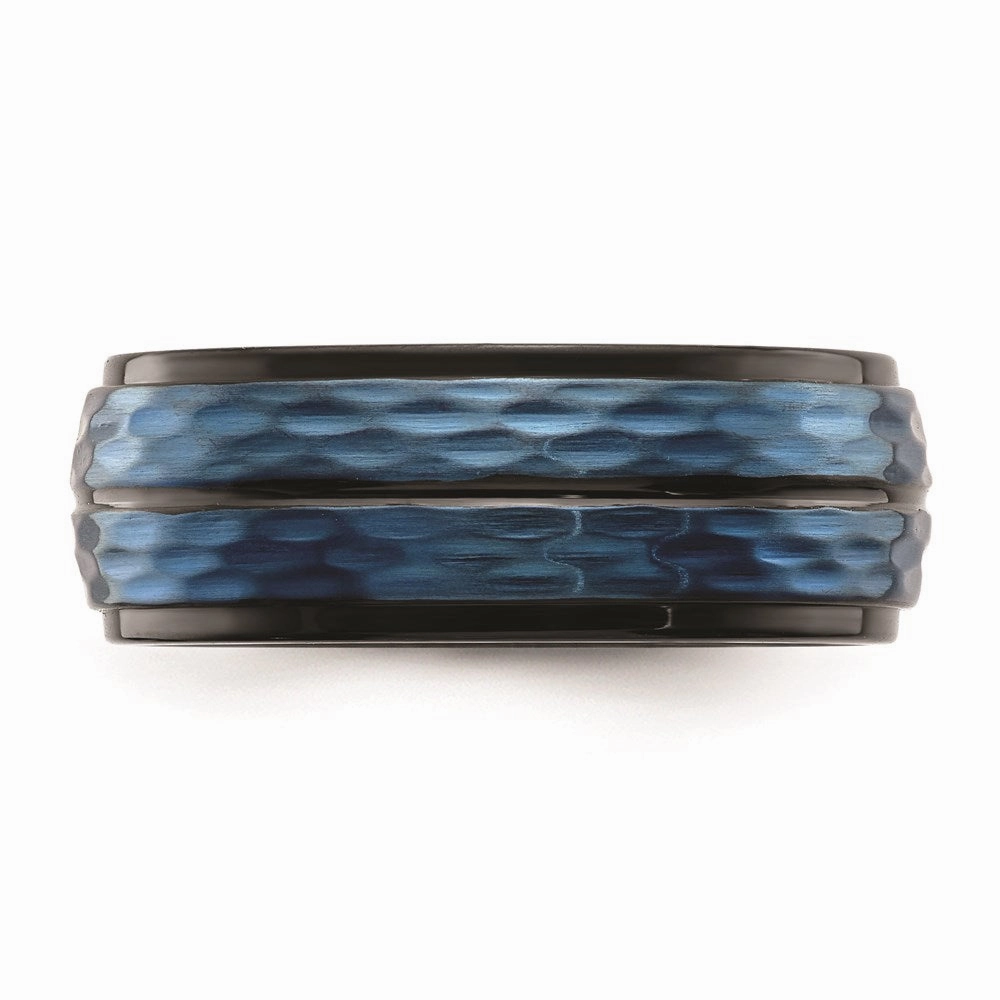 Stainless Steel Brushed and Polished Black/Blue IP-plated 8.00mm Band | SR675