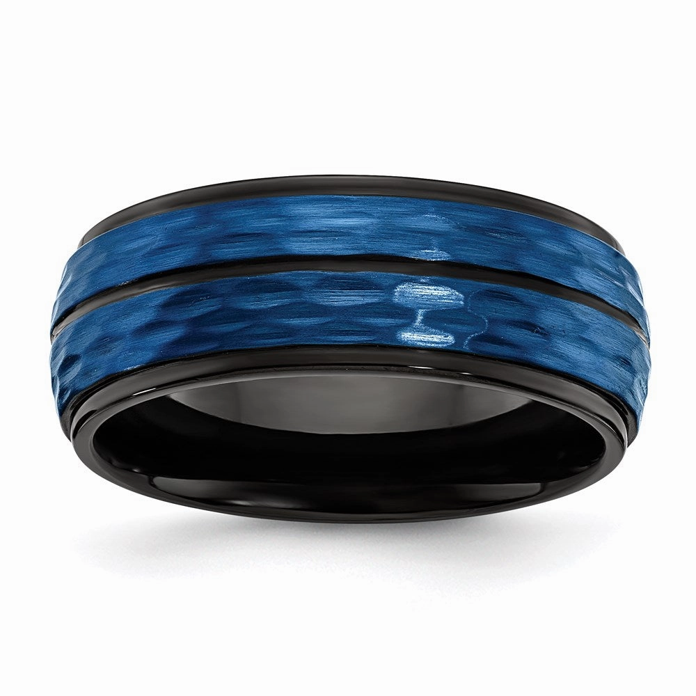 Stainless Steel Brushed and Polished Black/Blue IP-plated 8.00mm Band | SR675