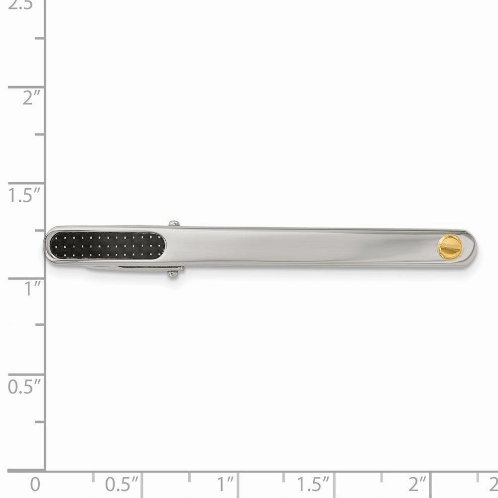 Stainless Steel Polished w/Black Carbon Fiber Inlay & 18k Accent Tie Bar