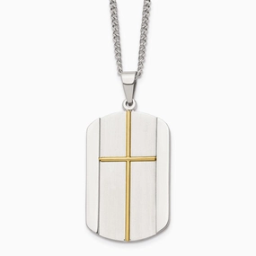 Stainless Steel Yellow IP-plated Cross Brushed/Polished Necklace