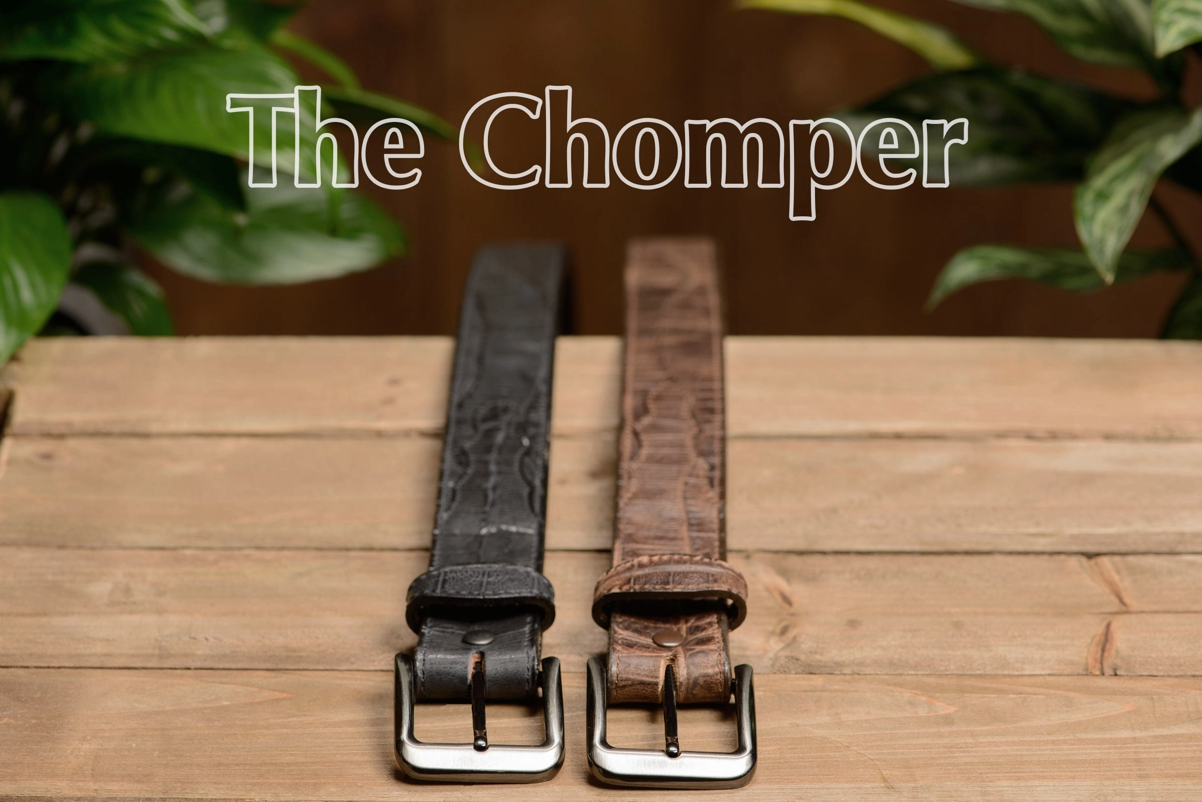 The Chomper: Men's Black Stitched Alligator Design Leather Belt 1.50"
