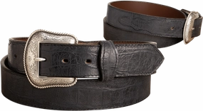 The Chomper: Men's Black Stitched Alligator Design Western Leather Belt 1.50"