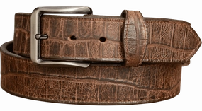 The Chomper: Men's Brown Stitched Alligator Design Leather Belt 1.50"