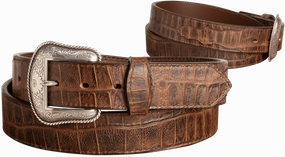 The Chomper: Men's Brown Stitched Alligator Design Western Leather Belt 1.50"