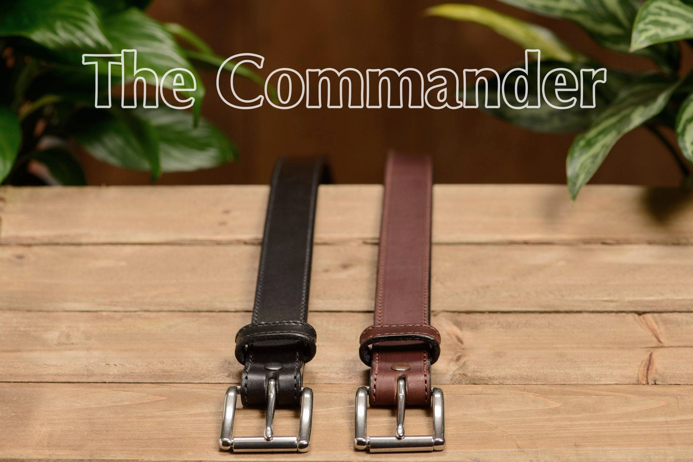 The Commander: Men's Black Stitched Leather Belt 1.25"