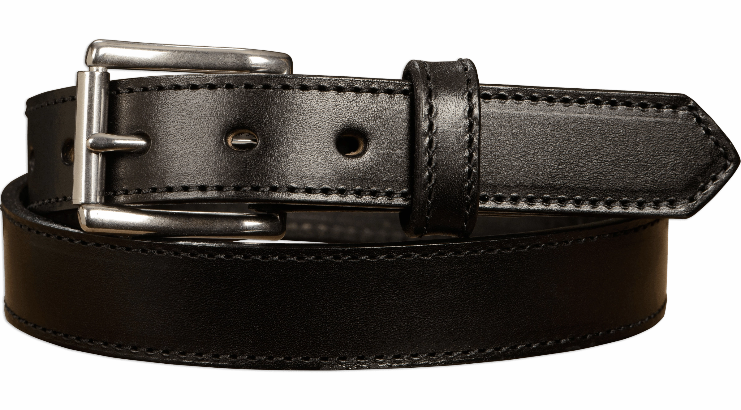 The Commander: Men's Black Stitched Leather Belt 1.25"