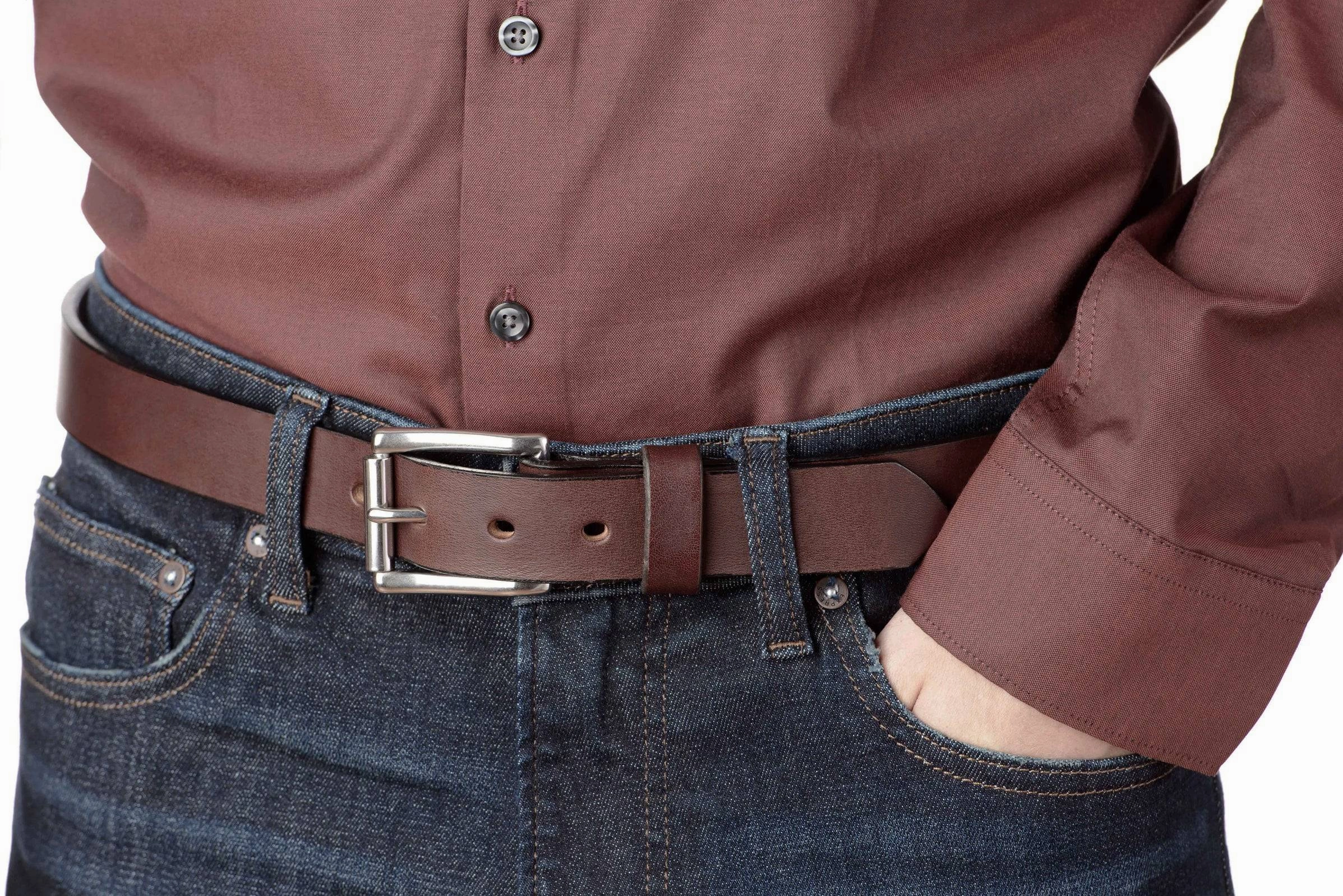 The Commander: Men's Brown Non Stitched Leather Belt 1.25"