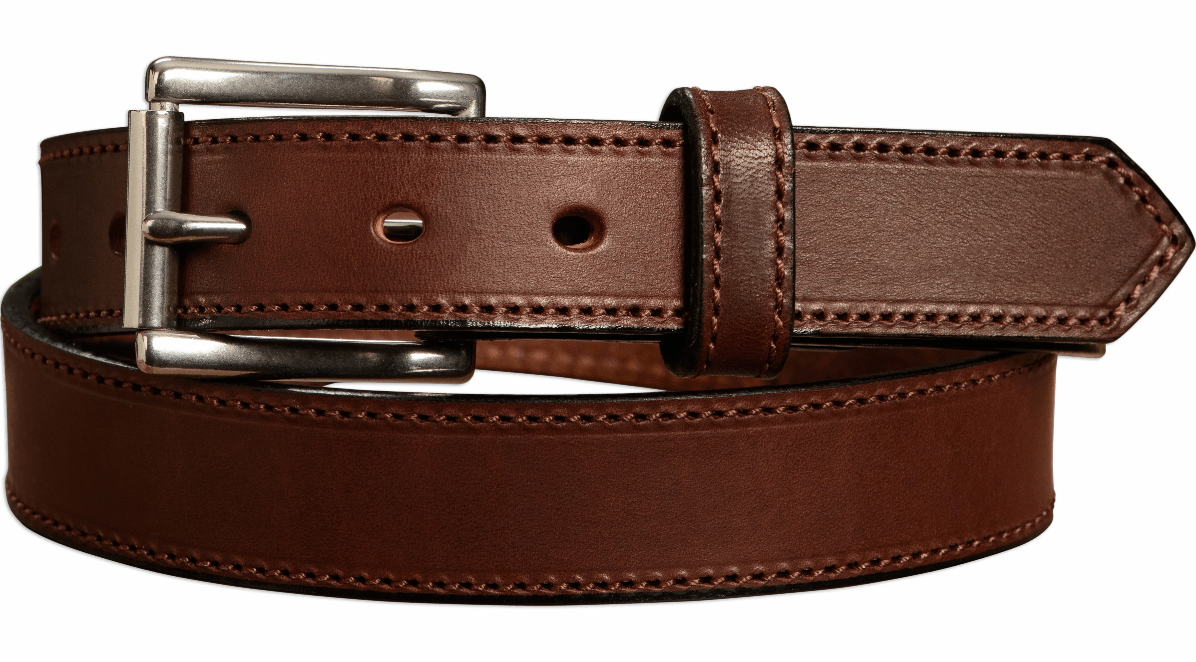 The Commander: Men's Brown Stitched Leather Belt 1.25"