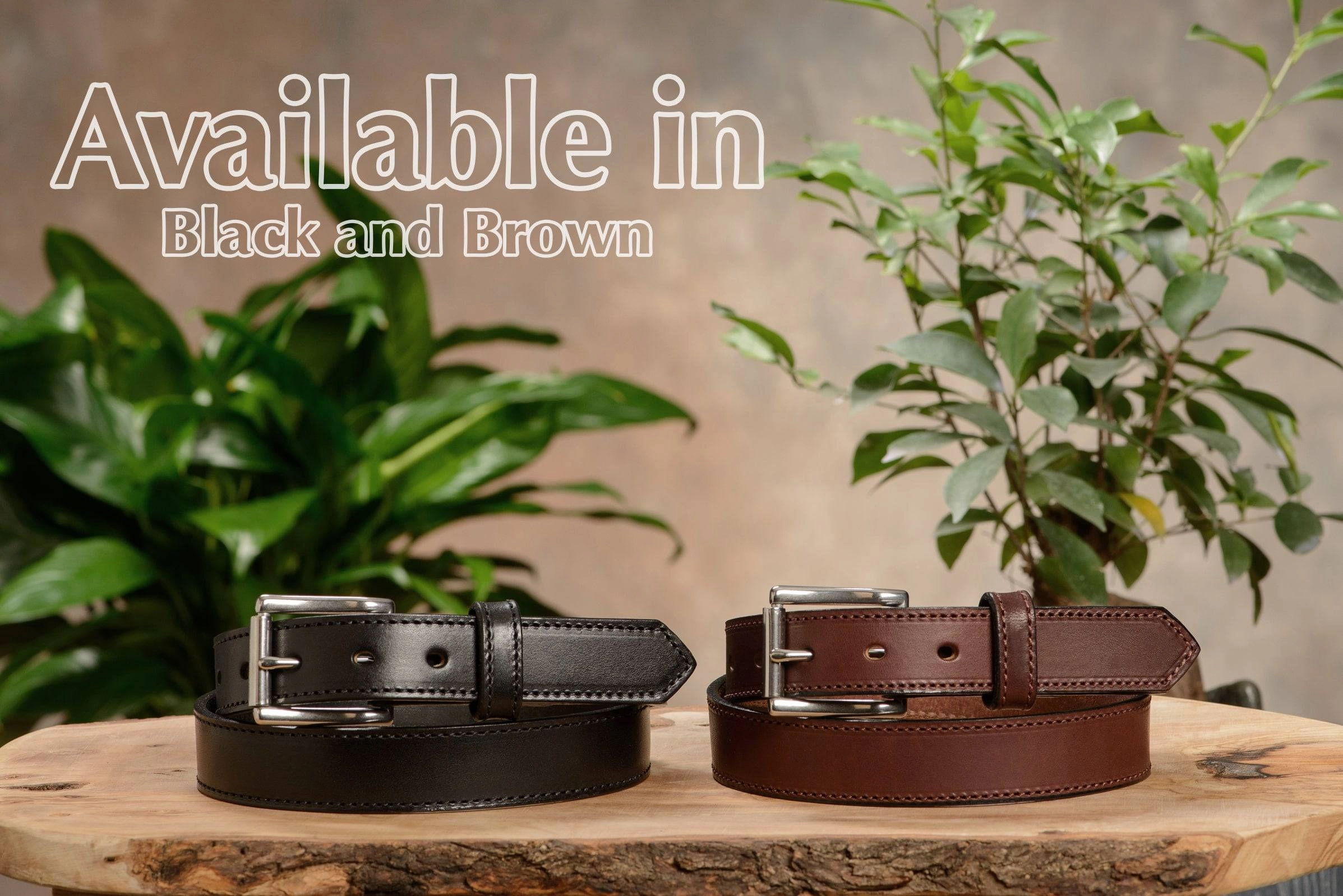 The Commander: Men's Brown Stitched Leather Belt 1.25"
