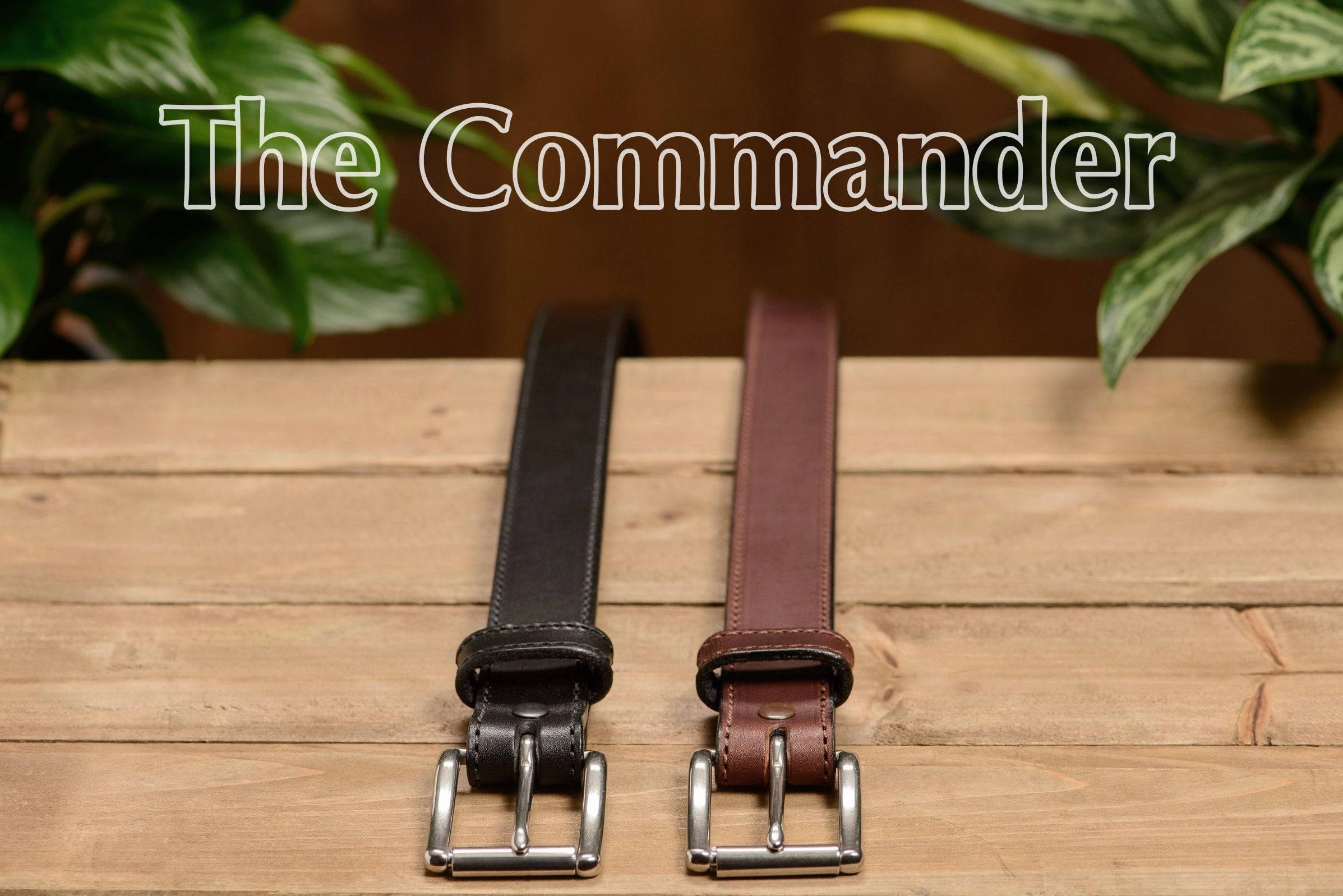 The Commander: Men's Brown Stitched Leather Belt 1.25"