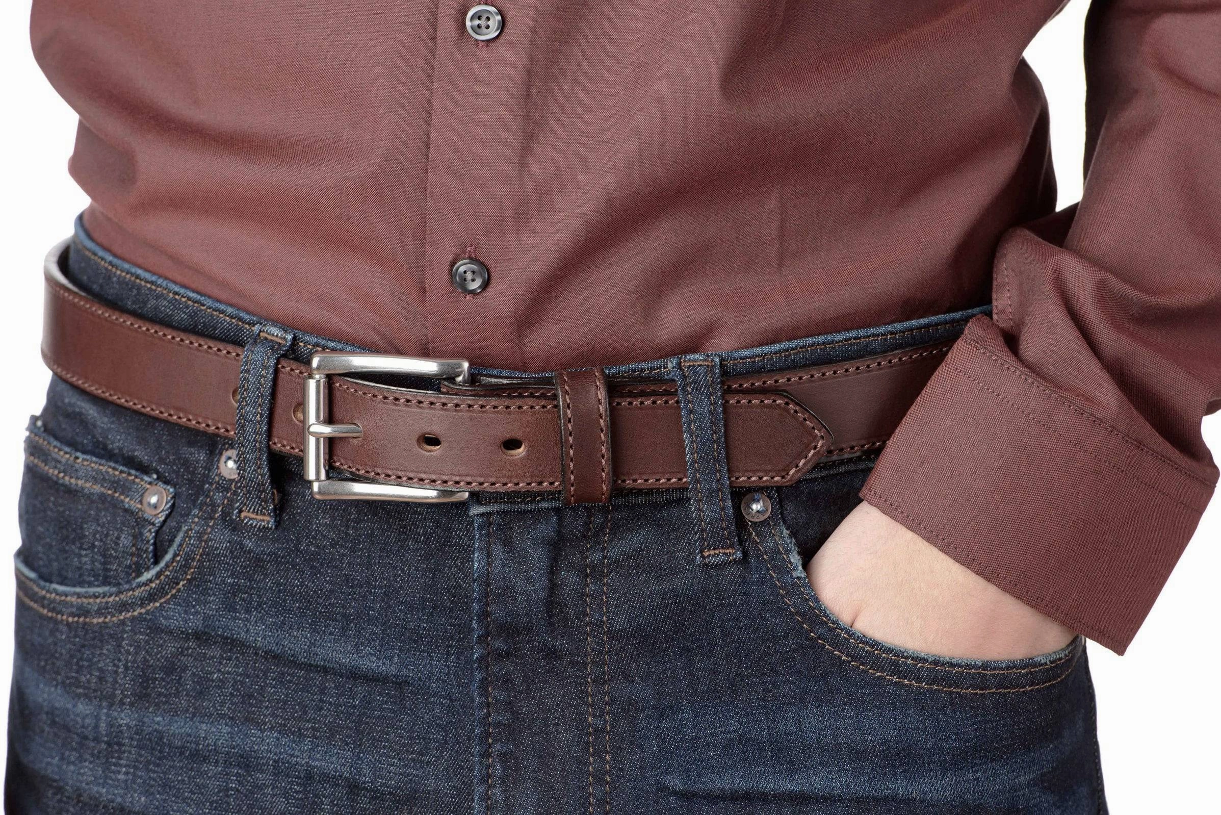 The Commander: Men's Brown Stitched Leather Belt 1.25"