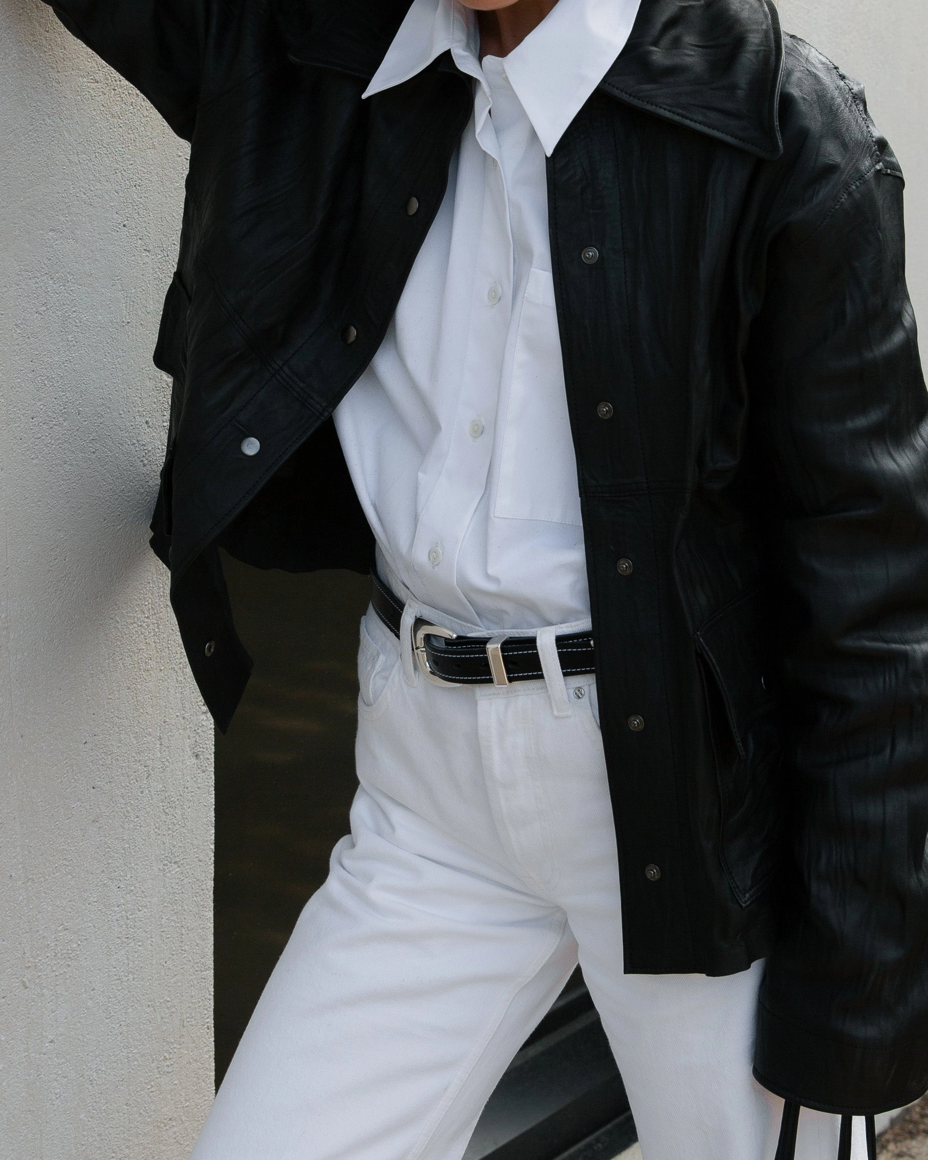 The Lair Claude White Stitch Belt Silver