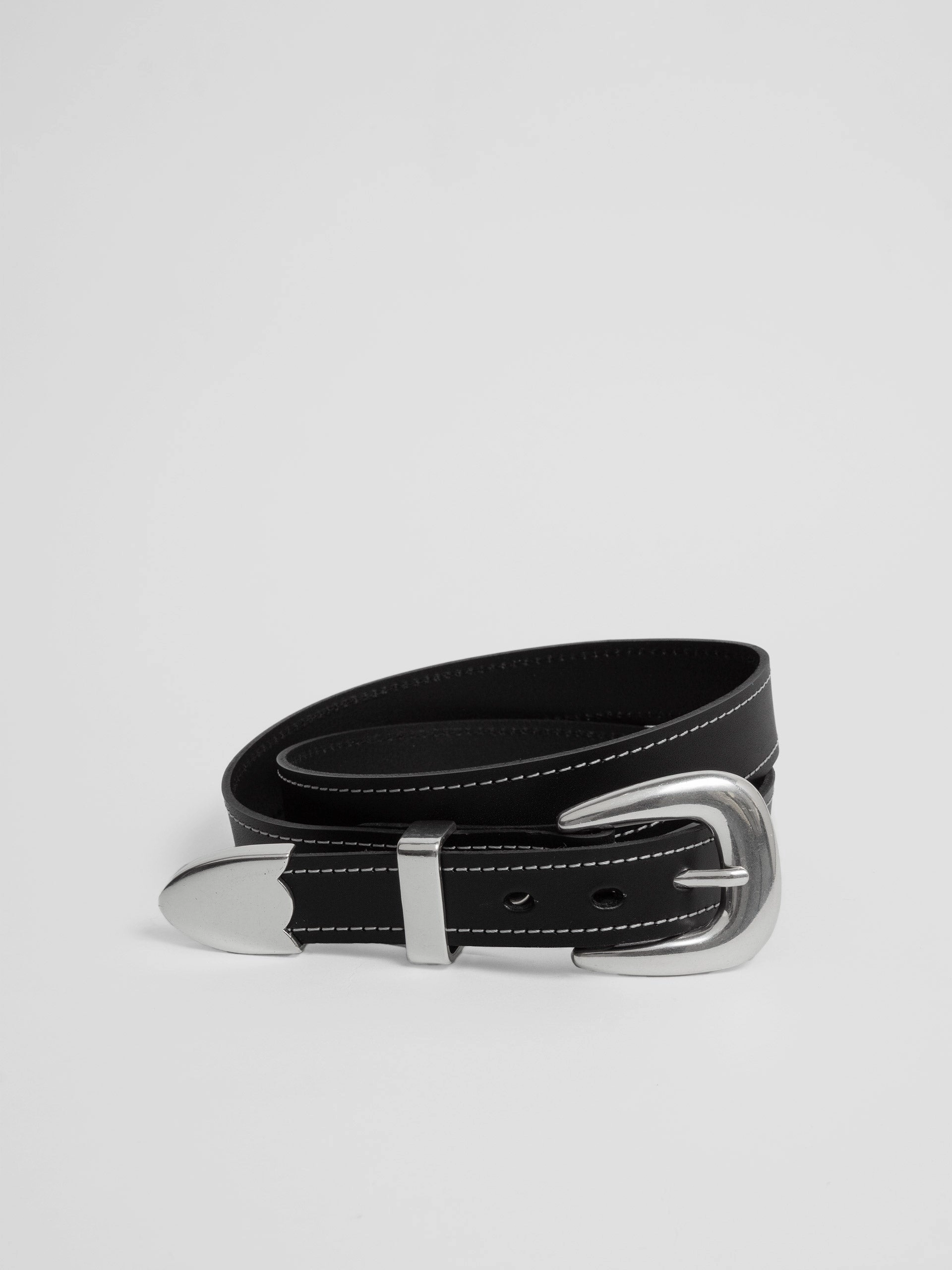 The Lair Claude White Stitch Belt Silver