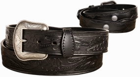 The Western Oak: Men's Black Oak Leaf Embossed Western Leather Belt 1.50" With Conchos
