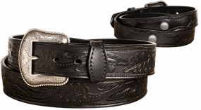 The Western Oak: Men's Black Oak Leaf Embossed Western Leather Belt 1.50" With Conchos