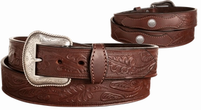 The Western Oak: Men's Brown Oak Leaf Embossed Western Leather Belt 1.50" With Conchos