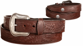 The Western Oak: Men's Brown Oak Leaf Embossed Western Leather Belt 1.50" With Conchos