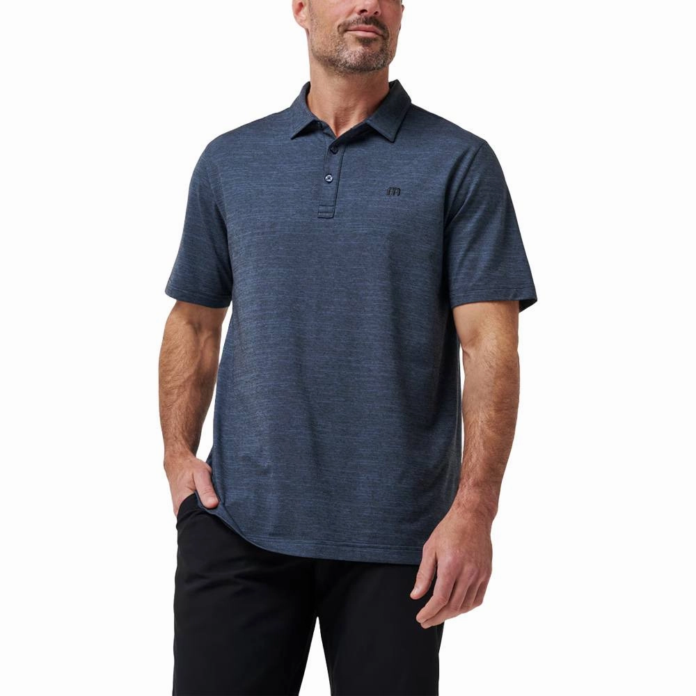 TravisMathew The Heather Golf Polo Vintage Indigo/Black - SS22 Men