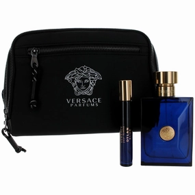 Versace Men's Gift Set with Stylish Pouch - Pour Homme Dylan Blue Fresh, 3 Piece