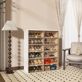 VIPBOX 6 Tiers Portable Plastic Shoe Organizer with Clear Magnetic Doors for 24 Pairs Storage