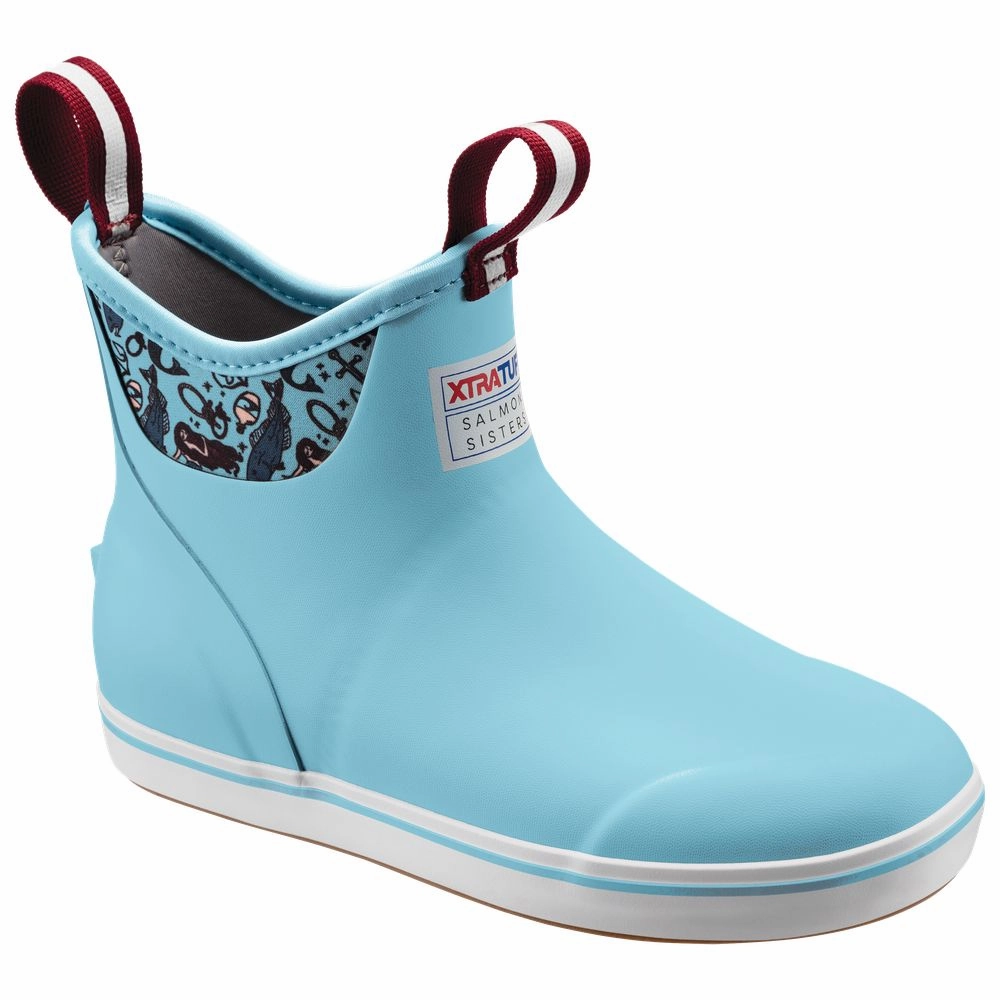 XtraTuf XWAB-2BM-BLU-11 Salmon Sisters Ankle Deck Boots for Ladies - Light Blue/Blue Mermaid - 11M